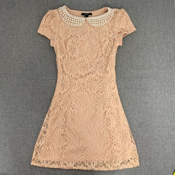 Forever 21 Lace Mini Dress Pearl Collar Neckline Small Lined Cap Sleeve - Picture 1 of 16